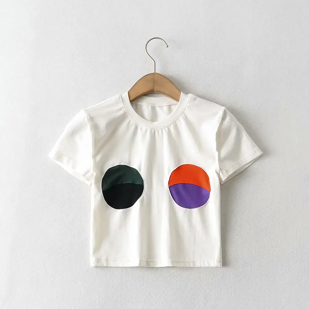 

Индивидуальная короткая укороченная Футболка-блузка контрастных цветов с нагрудными чашками