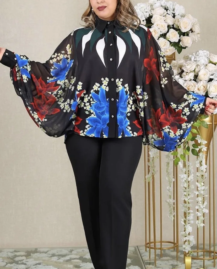 

2021 Summer Fashion Style African Women Printing Polyester Two Pieces Sets Top and Long Pant African Clothes for Women