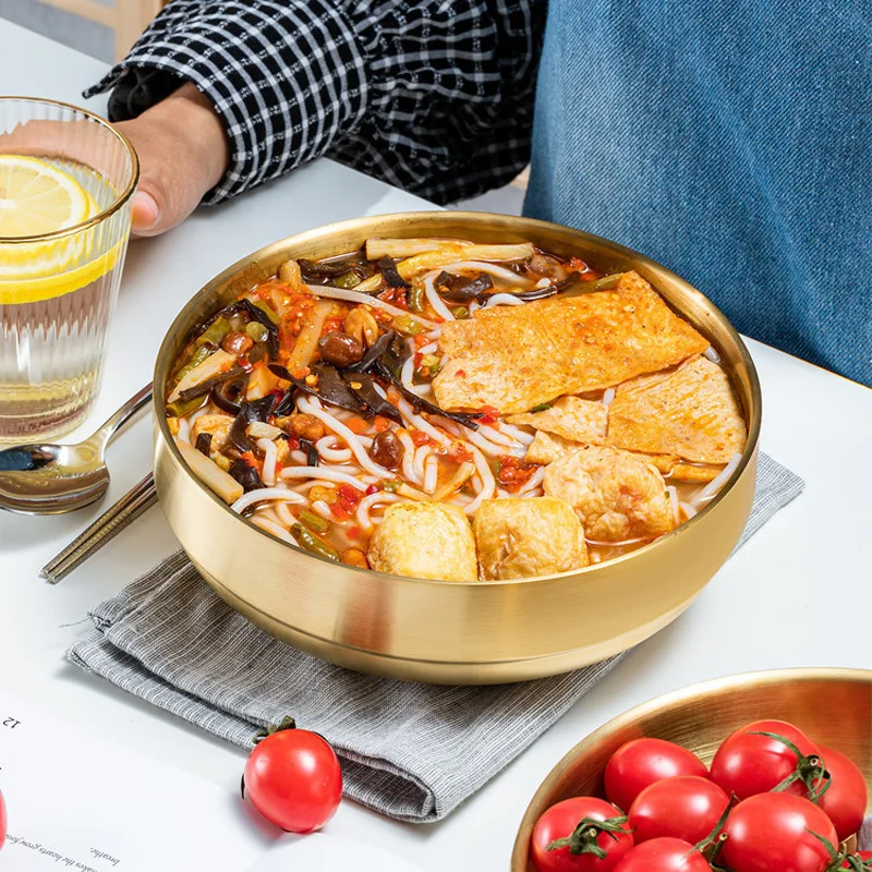 

Gold stainless steel ramen bowl mixing rice soup bowl set japanese kitchen Tableware Large Capacity ice cream salad fruit bowl