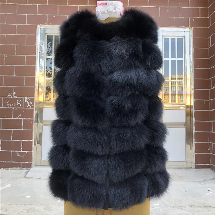 Black-good Новинка, модный жилет из натурального Лисьего меха, жилет, женский короткий жилет без рукавов, зимний толстый теплый Роскошный натуральный жилет - Цвет: Black-good