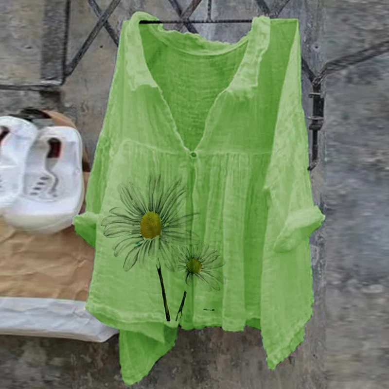 

Summer Tops Fashion T-shirts Lady Casual Bat Long Sleeve Loose Floral Print Blouse Women Work Office V-Neck Shirts Plus Size