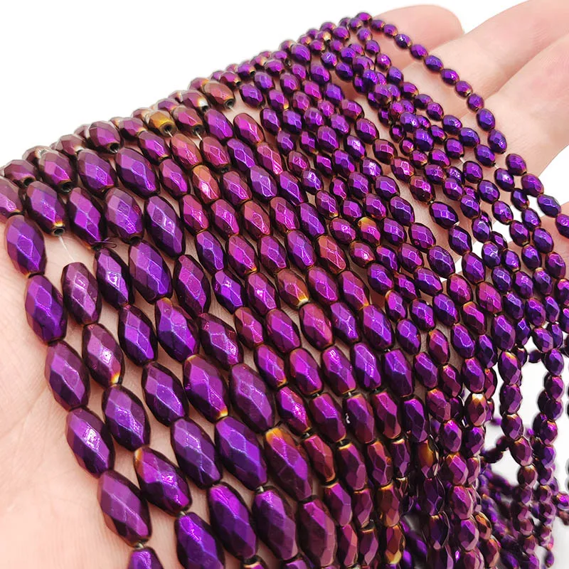

Purple Faceted Rice Grains Oval Hematite Natural Stone 3x5/4x6/5x8MM Spacer Loose Beads For Jewelry Making Diy Bracelet Necklace