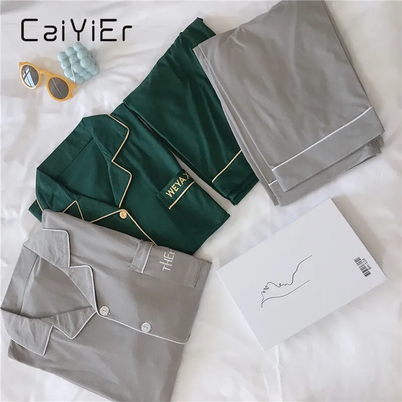 CAIYIER Couple Winter Pajamas Set Soild Colorful Cotton Nightwear Leisure Long Sleeve Men & Women Loves Sleepwear Pijamas Mujer