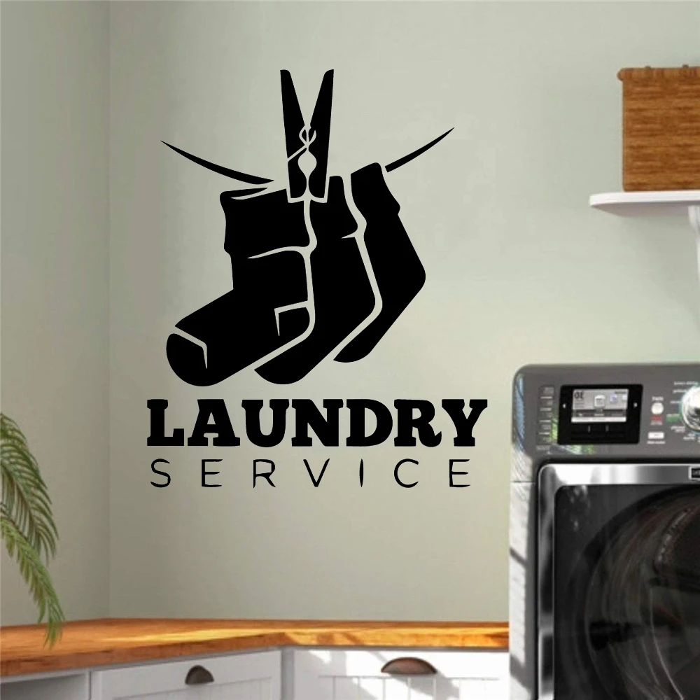 

Stockings Laundry Service Wall Stickers Laundry Room Decor Poster Removable Vinyl Murals For Livingroom Bedroom Decals HJ0606