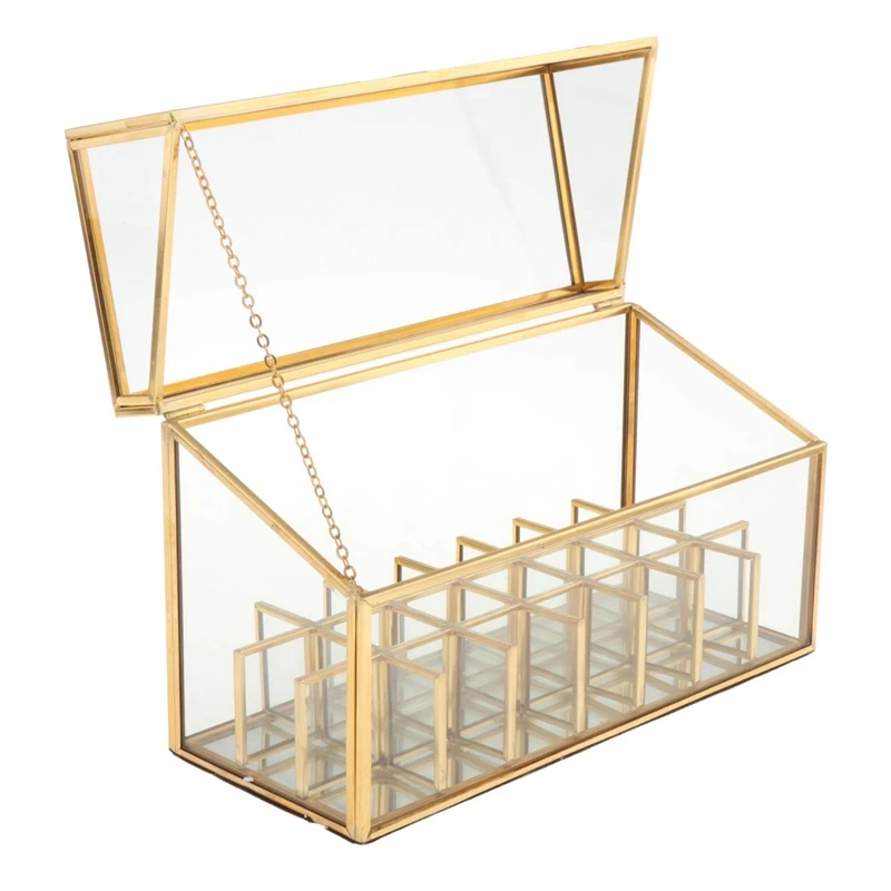 

21 Slots Lipstick Holder Jewelry Organizer Transparent Glass Ring Box Wedding Ring Box Geometric Clear Jewelry Box