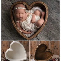 wooden heart shape box newborn photography props infants photo shooting prop basket baby photography studio furniture accessory