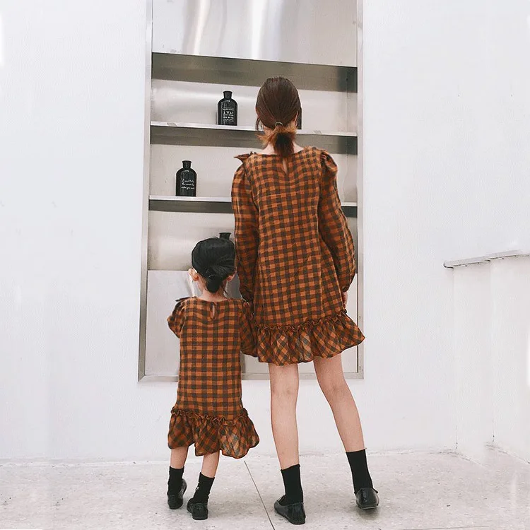 Brand Family Clothing Matching Mother And Daughter Clothes Plaid Dresses Long Sleeve Outfits Casual Dress New | Мать и ребенок