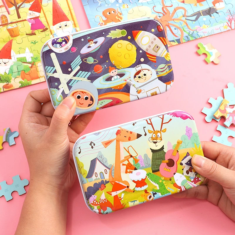 60 шт. деревянные головоломки игрушки для детей с принтами животных Транспортное