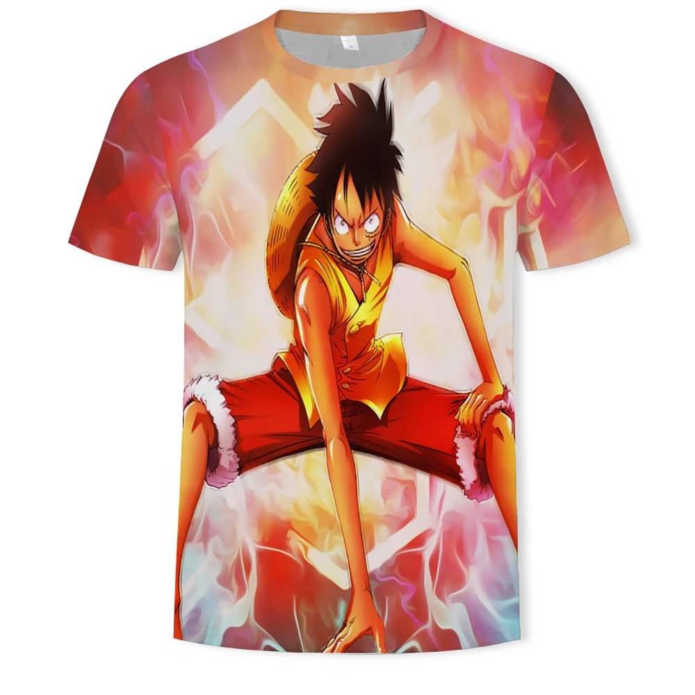 

3D printing men and women all-match net red T-shirt outdoor casual anime character Luffy summer hot trend O-neck short sleeve