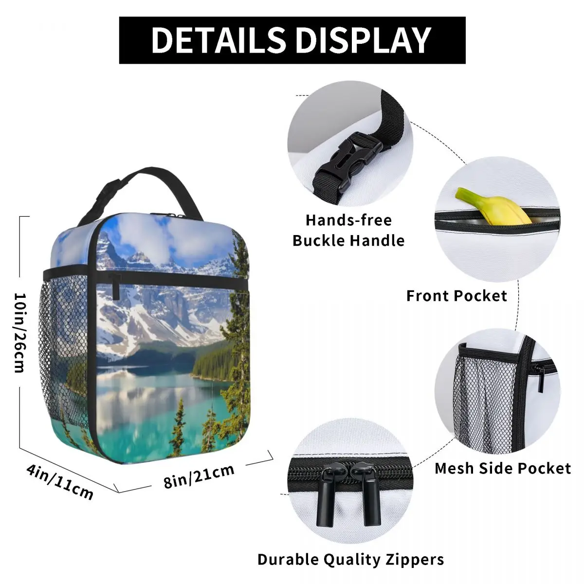 

Canada Moraine Lake Rocky Mountains Lunch Bag for Women Men Large Insulated Lunch Box with Water Bottle Holder and Pockets
