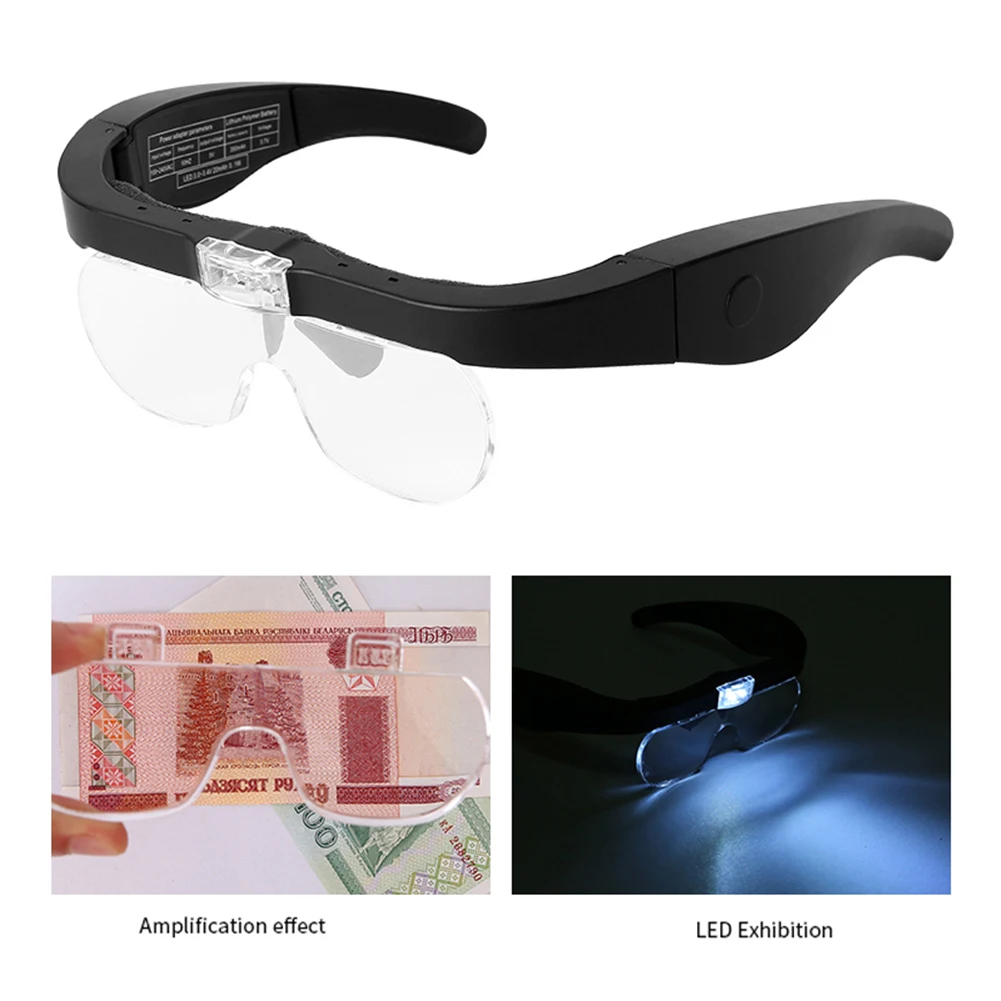 

Adjustable 2 Lens Loupe LED Light Headband Magnifier Glass LED Magnifying Glasses With Lamp 1.5X20x2.5X3.5X4.0X4.5X