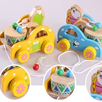 creative childrens hand extended leash pull toy car toddler baby toy children gift yellowblue wooden play beat sound tractor