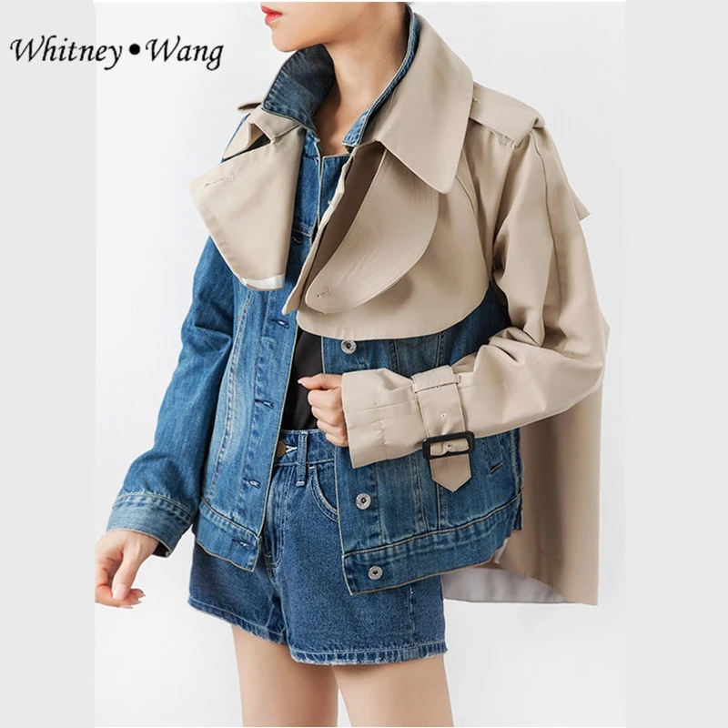 WHITNEY WANG 2019 Осенняя модная уличная дизайнерская стильная тренчкот Лоскутная