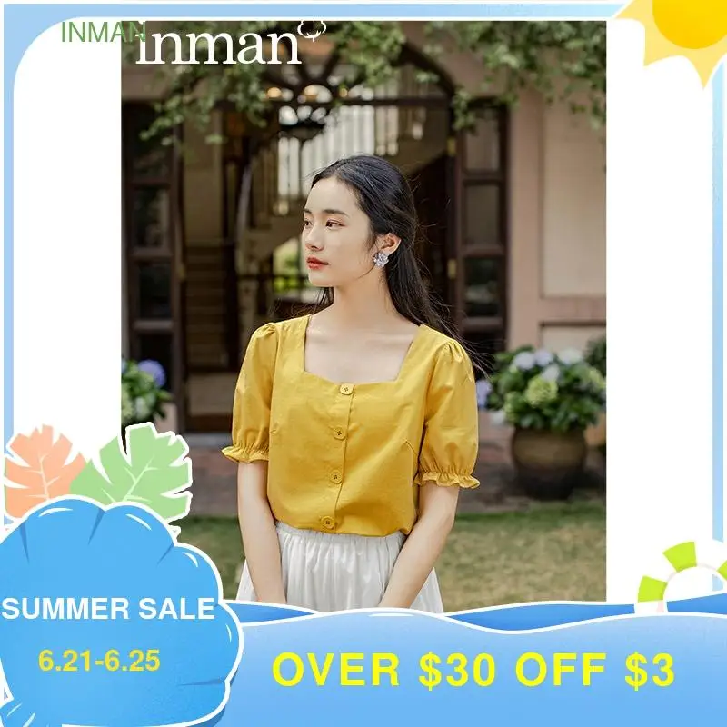 Летняя классическая блузка INAMN в стиле ретро с квадратным вырезом и коротким
