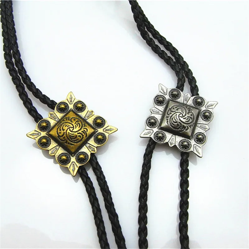 Новый квадратный ретро-галстук Bolo цепь для рубашек узор кожаное ожерелье Длинный