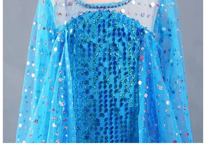 Платье принцессы Эльзы для девочек праздничное летнее синее платье с длинным