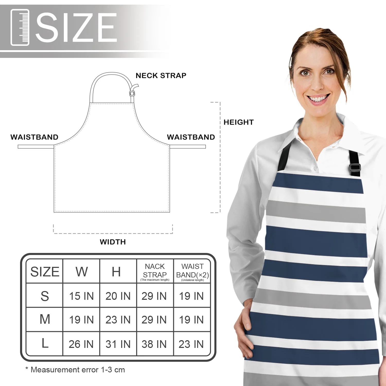 Кухонный Фартук в полоску синий белый серый Регулируемый нагрудник для барбекю