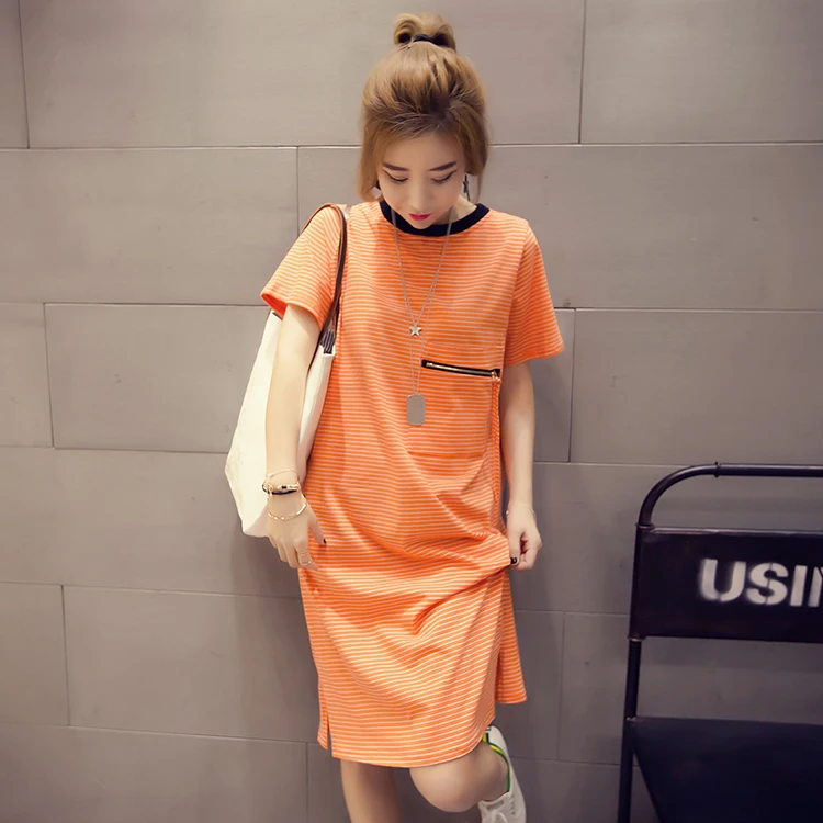 Платья для беременных Полосатое хлопковое модное летнее платье до колена с