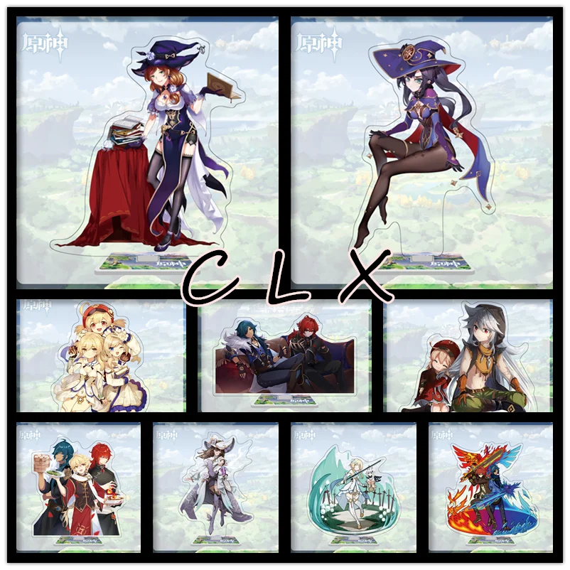 

15CM Genshin Impact Stand Card Model Game Anime 71-80 Diluc Lisa Klee Acrylic Plate Desk Decor Sign Keychain Gifts
