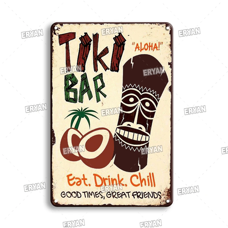 

Aloha Tiki Bar Metal Poster Tin Sign Vintage Backyard Bar Garden Decorative Plaque Retro Man Cave Club Home Decor Stickers Plate
