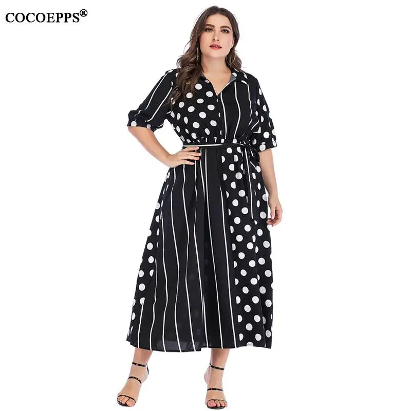 Летнее платье нового размера плюс макси в полоску для женщин повседневное