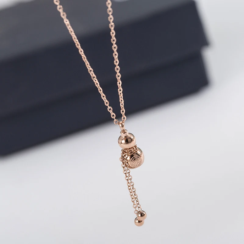 rose gold YUN RUO розовое золото цвет удачное колье с кулоном Тыква Мода титановая сталь женские ювелирные изделия подарок Предотвращает выцветание и аллергию - Окраска металла: rose gold