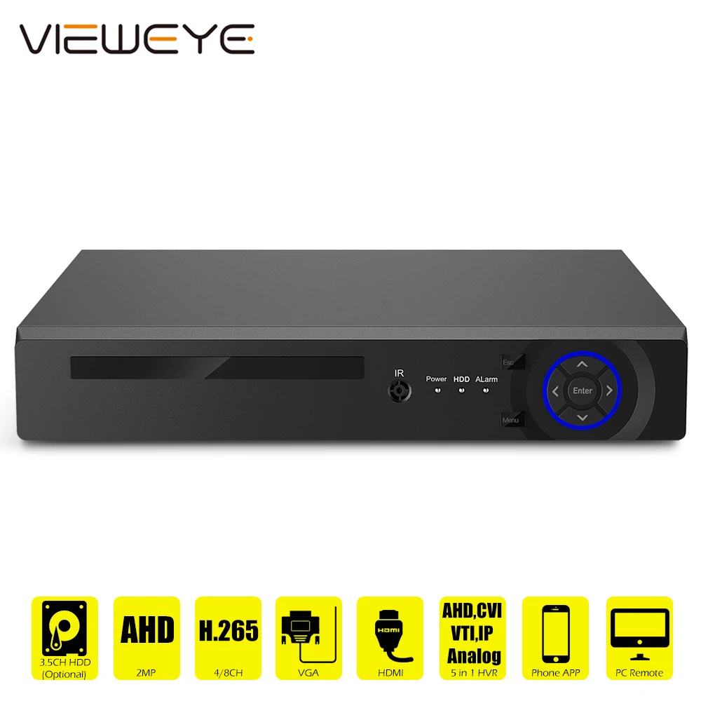 ViewEye 5MP N 8CH AHD DVR 6 в 1 Гибридный H.265 регистратор безопасности для 5MP/4MP 1080P TVI CVI