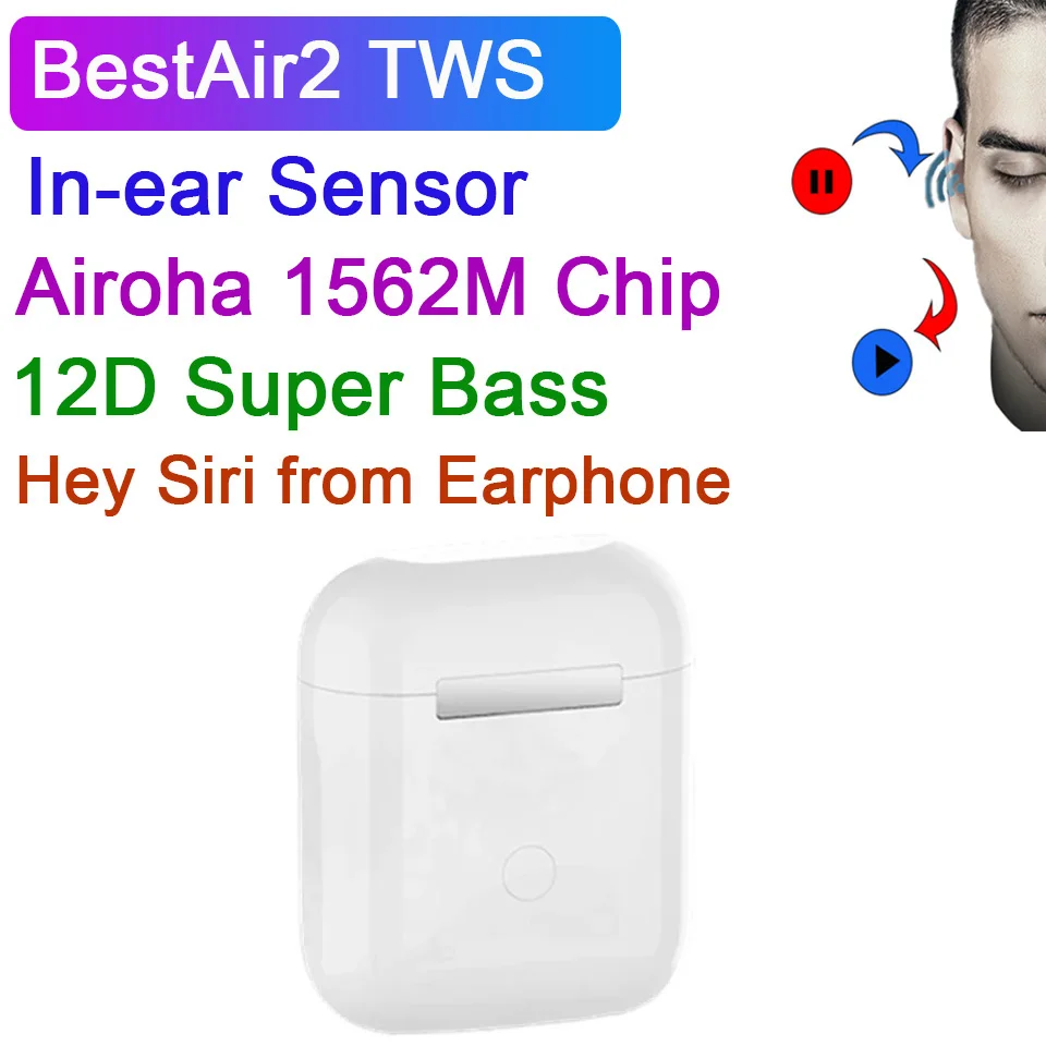 BestAir2 TWS 2 беспроводные наушники 12D Super Bass Bluetooth 7 часов воспроизведения музыки Real hey