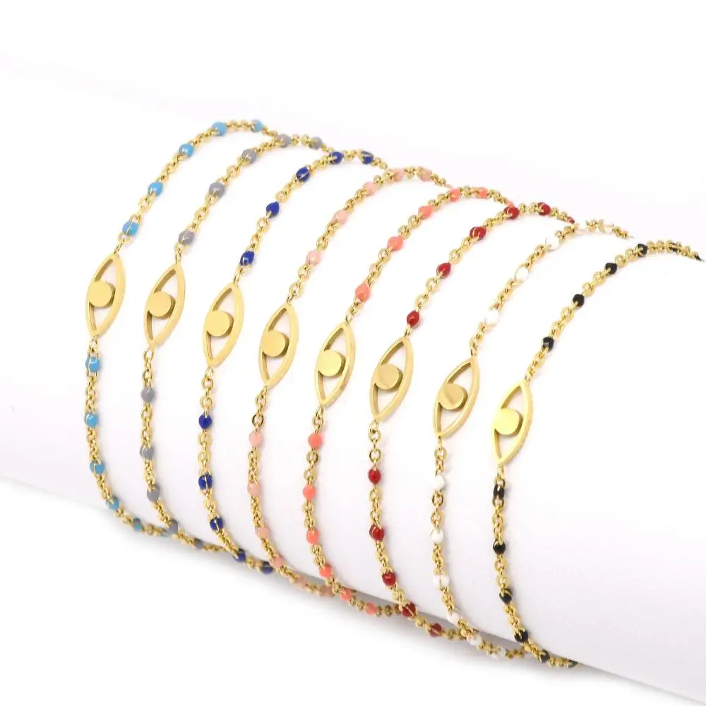 

5pcs/pack 24k Gold Plating Multi-color Beads Gold Evil Eye Charms Dainty Adjustable Link Bracelets For Women Wedding Gift