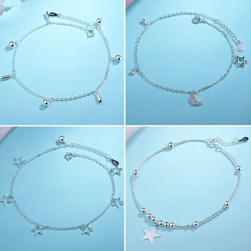 925 Стерлинговое серебро круглый колокольчик в форме сердца ножной браслет для