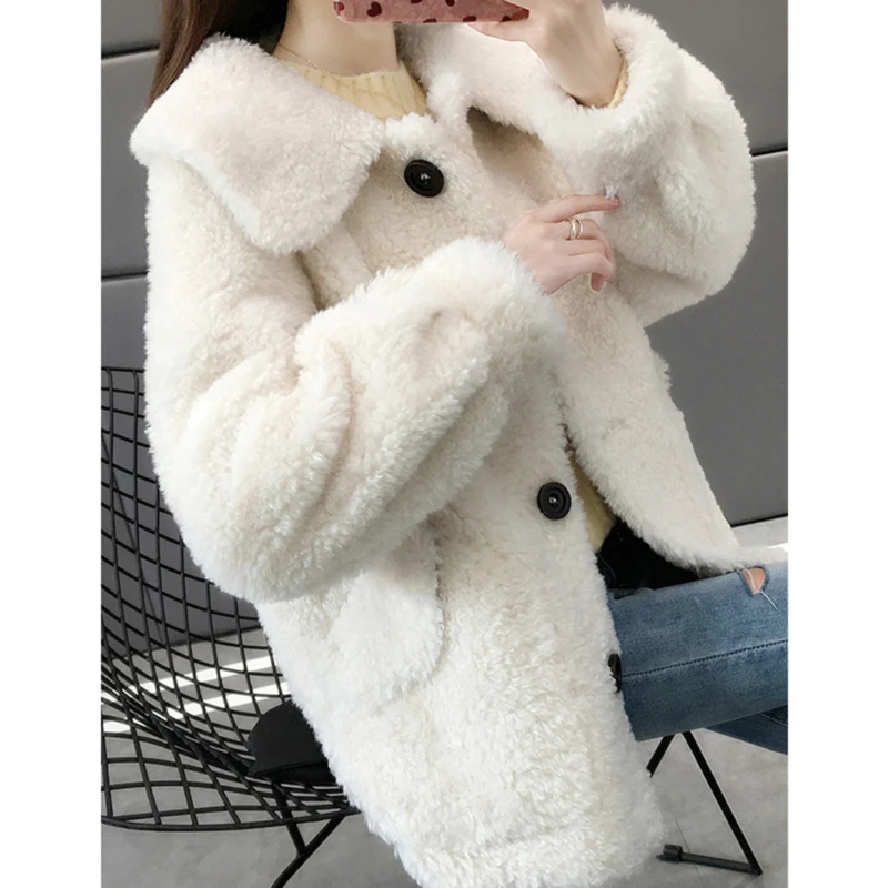 

Lambs Wool Fleece Jackets Women Autumn Winter Warm Fashion Coats Long Sleeve Casual Pocket Button Outerwear