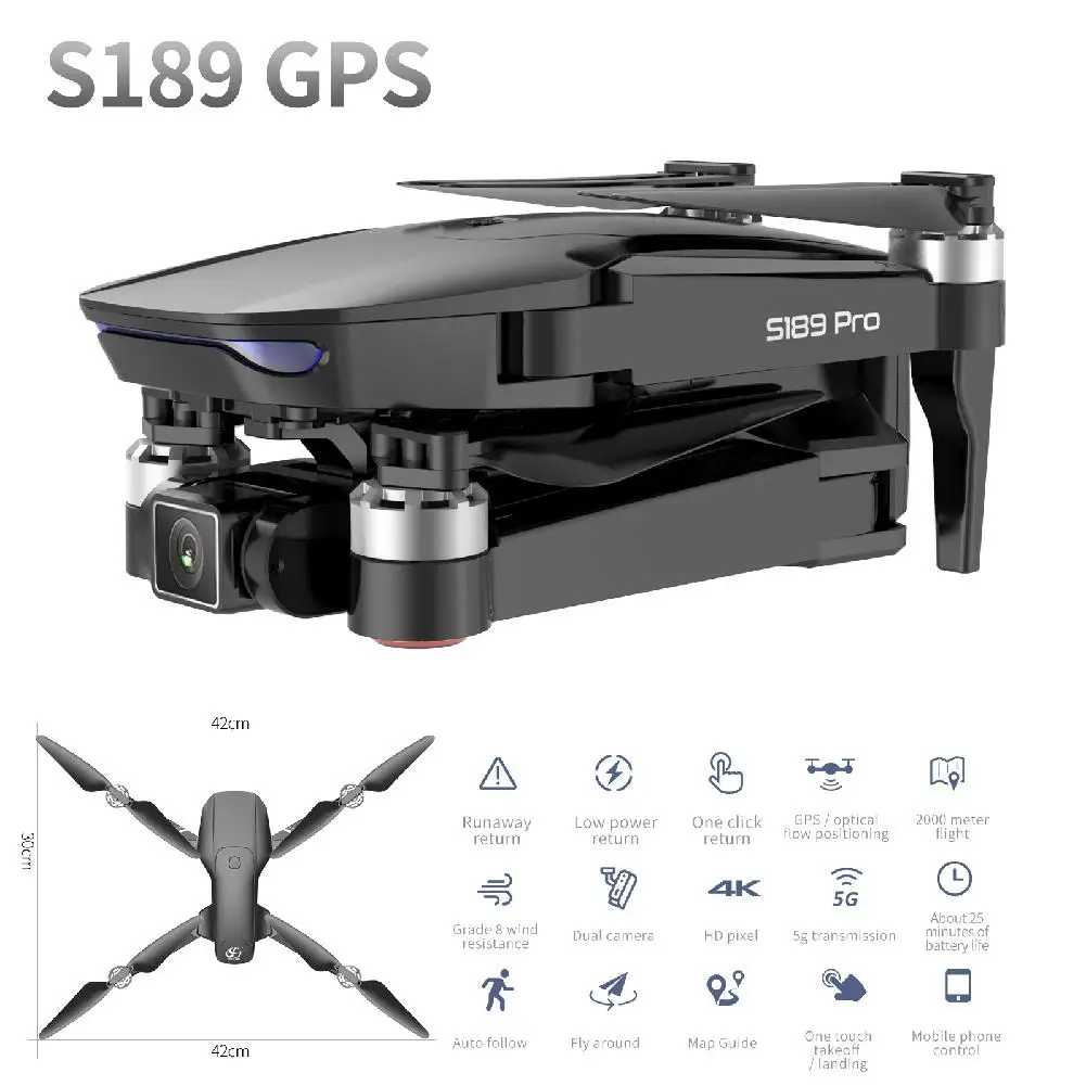 S189 Pro Rc Drone 4k Gps 5g Wifi Vision Positioning Flight 30 Minutes Distance 1km Quadcopter With Brushless Motor | Игрушки и хобби