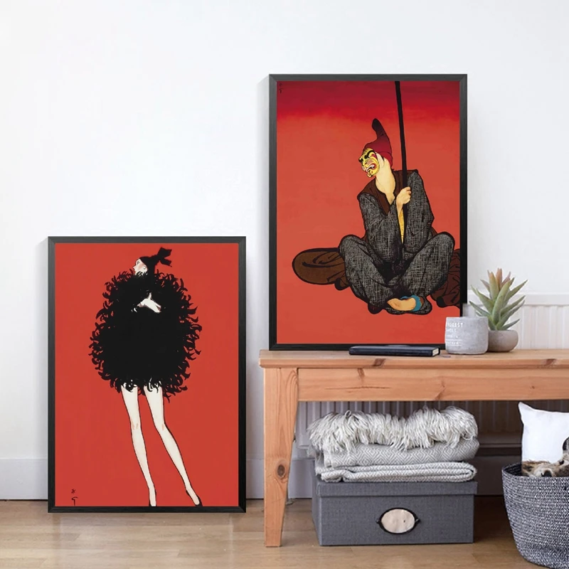 

Винтажные модные иллюстрационные плакаты с принтом красная Настенная картина Декор Рене Жуау картины на холсте в стиле ретро домашнее наст...