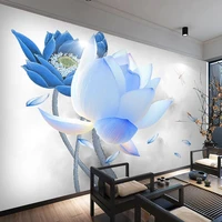 custom 3d wallpaper murals blue lotus flower tv background wall decor painting bedroom study restaurant living room large mural