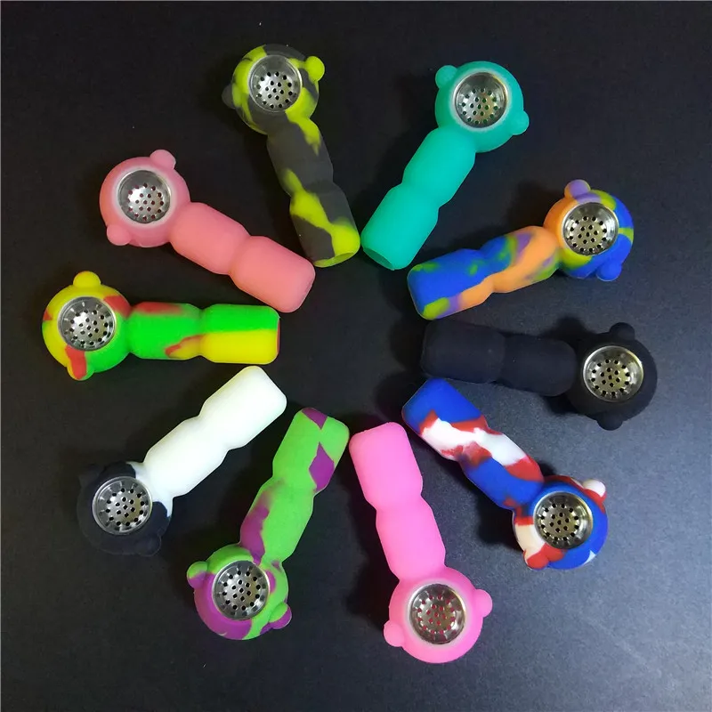 Силиконовая трубка для курения случайного цвета с чашей из нержавеющей стали