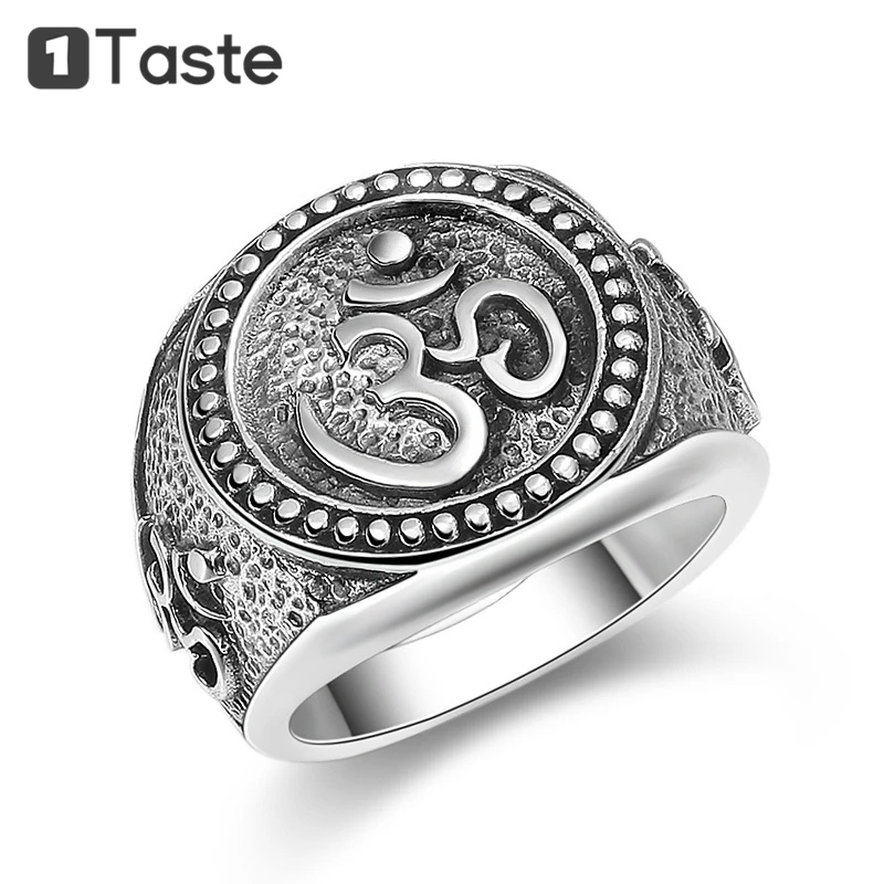 

ONE TASTE 925 Sterling Thai Silver Men's Ring Carved Buddhism Acalanatha Mantra Rings Fine Jewelry Religious Vintage Trendy Gift