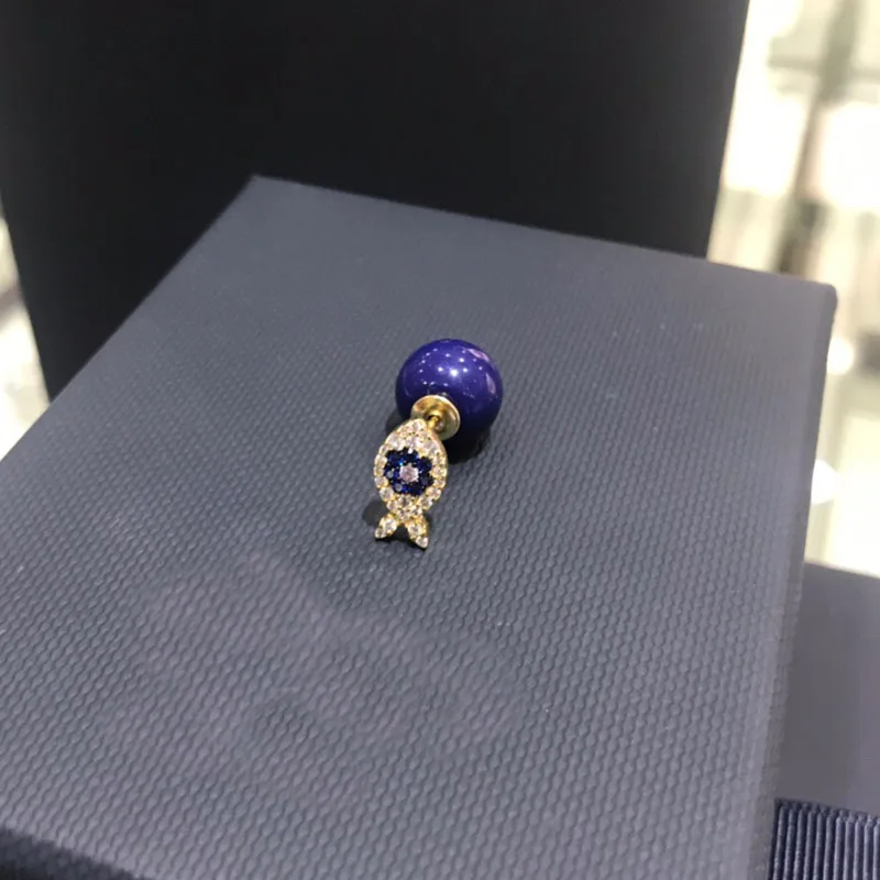 UMGODLY Luxury Brand 1PC Yellow Gold Color Lucky Eye Fish Lapis Stud Earrings Pave Cubic Zirconia Women Fashion Jewelry | Украшения и