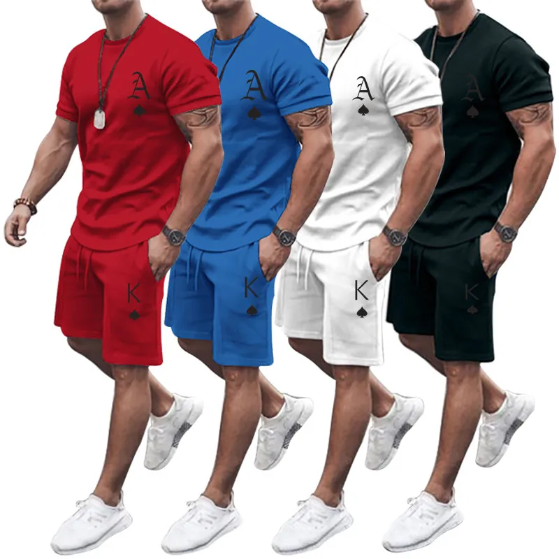 

Cotton men's Casual Set Summer Short Sleeve T Shirt +Shorts Printed Male Tracksuit high quality Men's Clothing 2 Pieces set