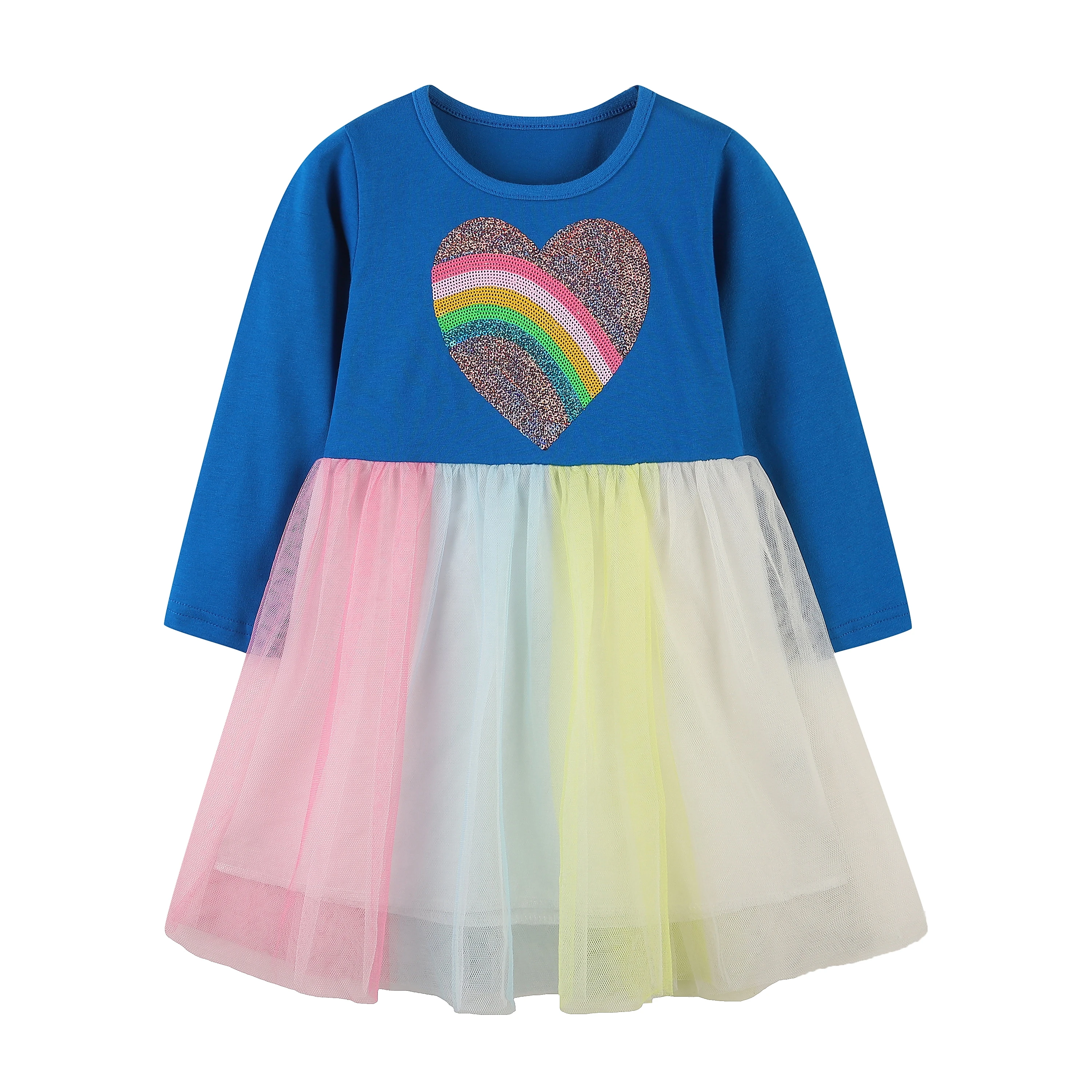 

2021 Fall Hot Sale Girls Love Diamond Print Dress Children Color Matching Dress Girls Long Sleeve Lace Dress skirt for girls