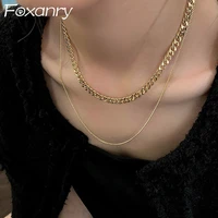 foxanry 925 stamp double layered chain necklace fashion luxury jewelry gifts for women vintage rock party accessories
