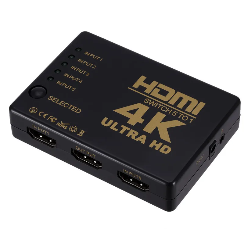 

5 портов HDMI переключатель 3D 1080p 4k переключатель сплиттер концентратор с ИК-пультом дистанционного управления для HDTV DVD BOX HDMI коммутатор 5 в 1