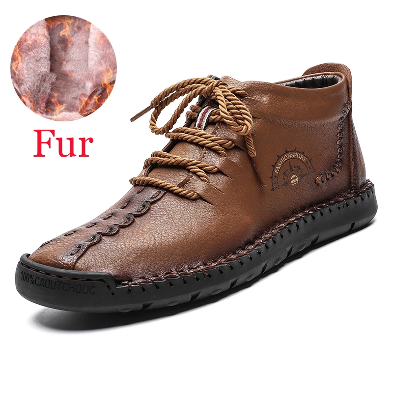 Khaki with fur Лидер продаж; зимние мужские ботинки на меху; зимние ботинки; Мужская водонепроницаемая обувь на шнуровке; мужская повседневная обувь; ботильоны; большие размеры - Цвет: Khaki with fur