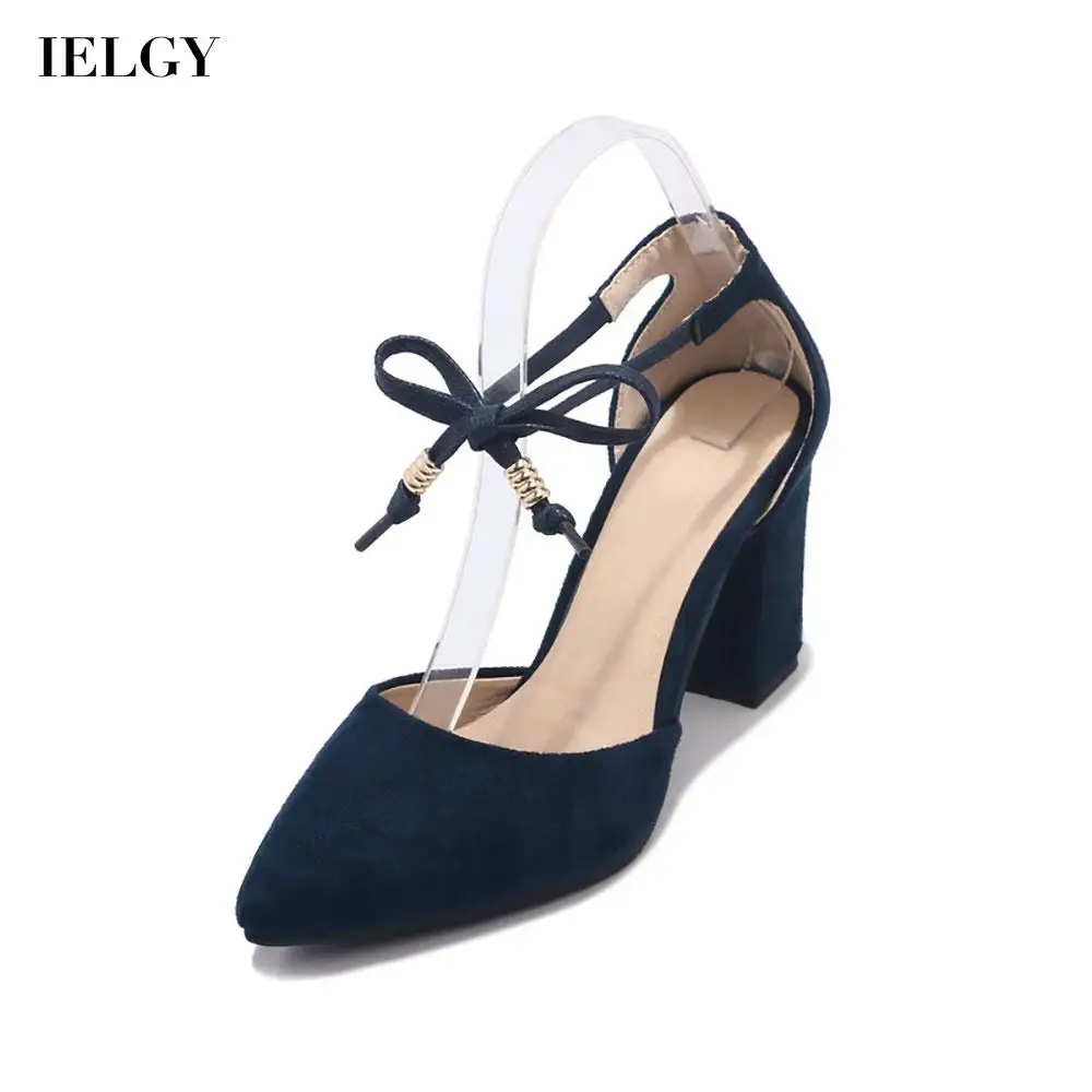 

IELGY high heel thick solid color pointed toe popular Korean version simple matte Women's sandals large size
