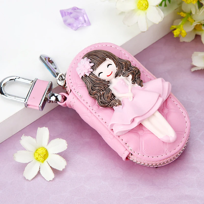 

Fashion Cartoon Girls Design Women's Key Wallet High Quality Durable Key bags Lovely Leather key pouch Housekeeper Key Organizer