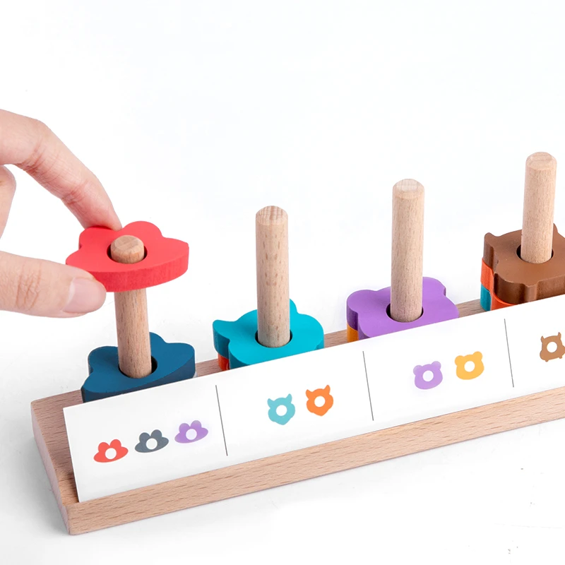 Treeyear-rompecabezas educativo para la primera infancia, juguetes apilables de madera, clasificaci&oacute;n de formas, reconocimiento de Color, 1 2 3 a&ntilde;os-3