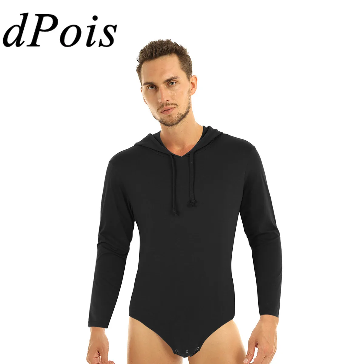 

Men One Piece Hoodie Bodysuit Adults Man Press Button Crotch Lingerie Romper Pajamas Latin Tango Dance Costume Swimwear Swimsuit
