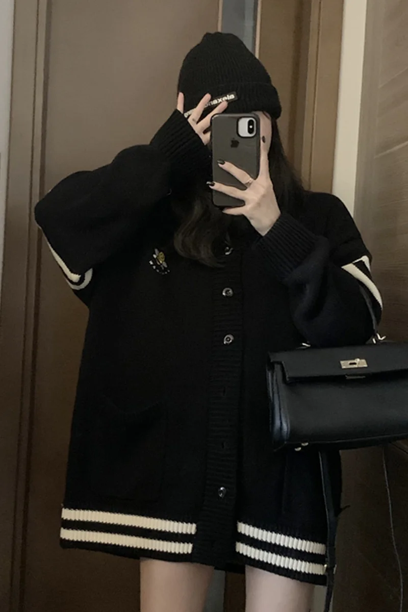 Черный свитер пальто Женский Зимний вязаный кардиган новый дизайн 2021 для