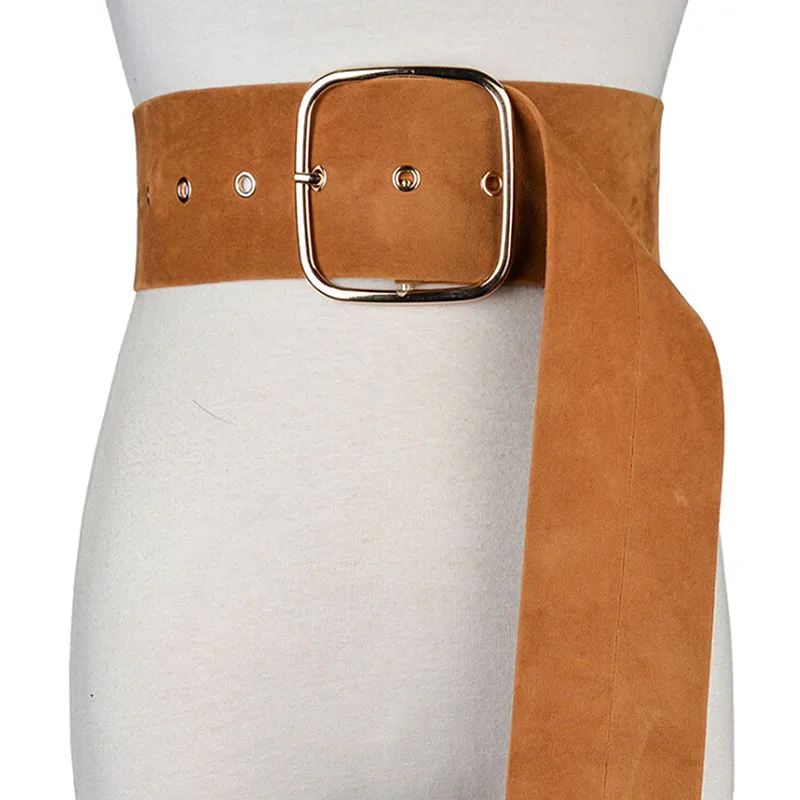 

Female Wide Cummerbunds Vintage Suede Waist Belt For Women Fashion Large Square Buckle Strap Clothes Decor Waistband
