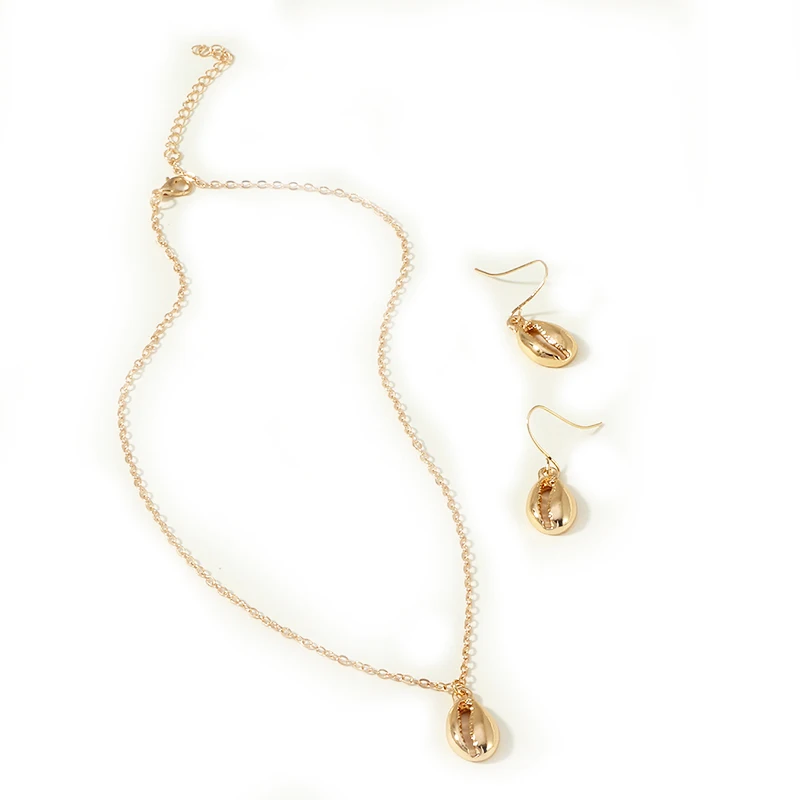 Модные женские серьги-подвески в виде ракушек Комплект ожерелье золотого цвета