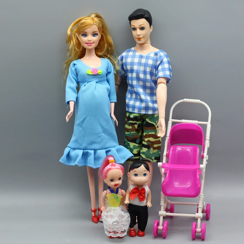 5 человек семейные кукольные костюмы мама/Папа/сын ребенок/Келли/коляска игрушки